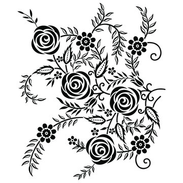 Black and white abstract rose flower design