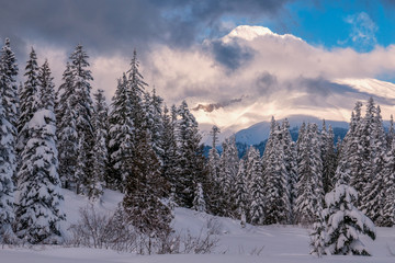 Mount Hood, Oregon During A Winter Sunset