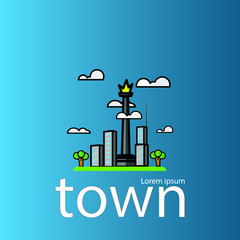illustration landmark town int the island