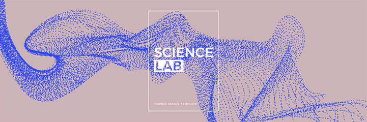 Panoramic science or technology background with dynamic particles. Trendy pink and blue design template. Applicable for banners, flyers, covers, presentations, identity, landing pages, websites.