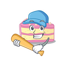 Smiley Funny strawberry slice cake a mascot design with baseball