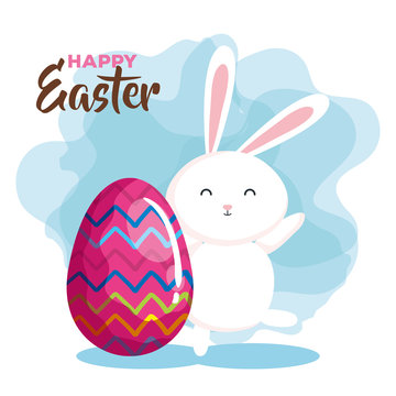 happy easter card with rabbit and egg vector illustration design