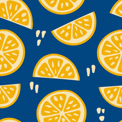 Vector abstract seamless background with lemons. Great for paper, card, wallpaper, banner, fabric, interior. Hand drawn illustration.