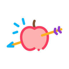 Apple Pierced Archery Arrow Icon Thin Line Vector. Fruit Food Dessert Precision Hit By Arrow Color Symbol Illustration