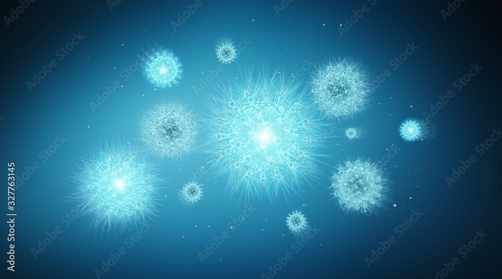 Aufkleber Holographic microscopic close-up projection on blue background 3D rendering