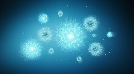 Holographic microscopic close-up projection on blue background 3D rendering