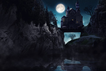 halloween night background with castle