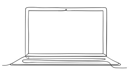 Laptop Computer Hand Drawn Continuous Line Art Vector Illustration. Isolated on White Background.