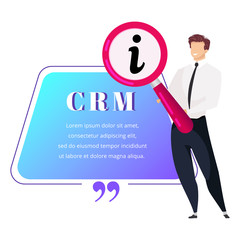 CRM flat color vector character quote. Man holding magnifying glass. Data analyzing. Customer relationship management. Citation blank frame template. Speech bubble. Quotation empty text box design
