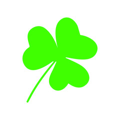 Green shamrock clover vector icon. St Patrick day symbol, leprechaun leaf sign. Shamrock clover isolated on white, flat decorative element. Logo illustration.