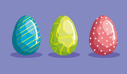 set of eggs easter decorated vector illustration design