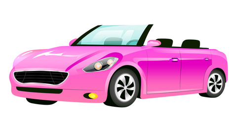 Pink cabriolet cartoon vector illustration. Stylish car for women, girly auto without roof flat color object. Luxurious personal transport without roof isolated on white background - obrazy, fototapety, plakaty