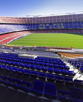 BARCELONA, SPAIN - SEPTEMBER 28 2011: Nou Camp Soccer Or Football Stadium In Barcelona City, Spain. Wide View