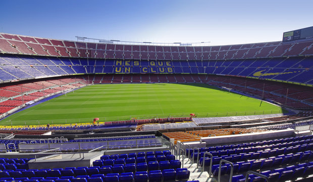 BARCELONA, SPAIN - SEPTEMBER 28 2011: Nou Camp soccer or football stadium in Barcelona city, Spain. wide view