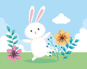 cute rabbit of easter in landscape vector illustration design
