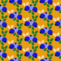 Blueberries seamless pattern. Vector illustration for use as textile, wrapping paper, wallpaper and fabric