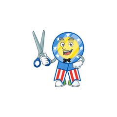 Happy smiling barber USA medal mascot design style
