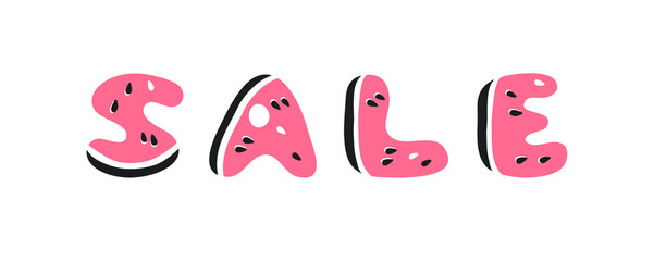 Cartoon vector illustration fruits font. Hand drawn drawing vegetarian food. Actual Creative Vegan art work. Watermelon ABC and word 