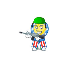 USA medal mascot design in an Army uniform with machine gun