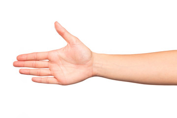 female hand isolated on white background showing hand gestures - Image