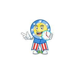 USA medal cartoon character style with a clock