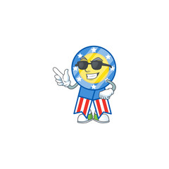 Super cool USA medal mascot character wearing black glasses