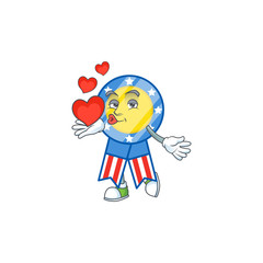 A sweetie USA medal cartoon character holding a heart