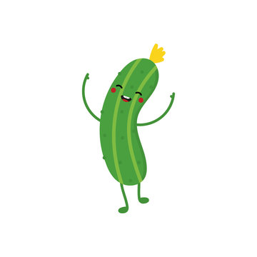 Cute vector cucumber cartoon character, smiling, dancing, having fun. Stock  Vector | Adobe Stock