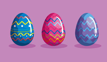 set of eggs easter decorated vector illustration design