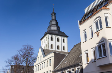 Fototapeta na wymiar Church tower and houses in historic city Lippstadt, Germany