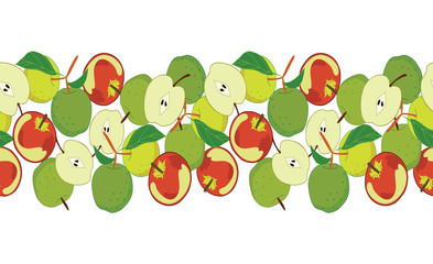 Seamless horizontal border with apple fruits