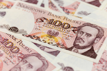 old withdrawn 100 zloty banknotes from the Polish People's Republic used before denomination