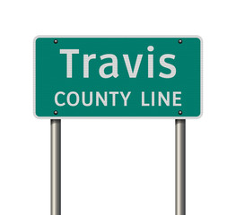 Vector illustration of the Travis County Line green road sign on metallic poles