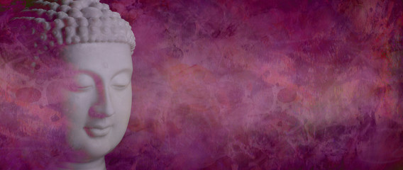 Mindfulness Buddha Meditation Message Banner - Ethereal semi transparent marble meditating Buddha...