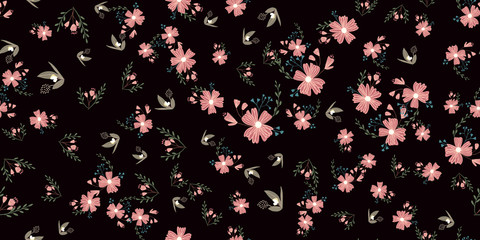 Fashionable cute pattern in nativel flowers. Floral seamless background for textiles, fabrics, covers, wallpapers, print, gift wrapping