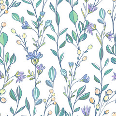 Seamless pattern with meadow flowers. Scandinavian style