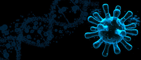 Coronavirus COVID-2019 on a blue futuristic background banner