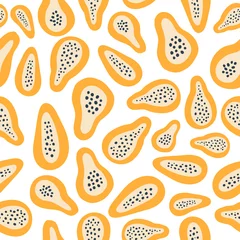 Foto op Canvas Abstract fruit pattern with papaya. Bright colour in vector illustration. Ornament for textile and wrapping. © Яна Фаркова