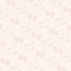 カップケーキ　ハート　シームレス　パターン