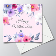 Happy mother's day greeting card design with beautiful flower and leaves