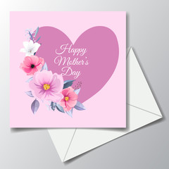 Happy mother's day greeting card design with beautiful flower and leaves