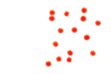 Abstract virus strain model of MERS-Cov or middle East respiratory syndrome coronavirus and Novel coronavirus 2019-nCoV on gray background. Place for text, flat lay.