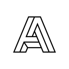 Icono lineal letra inicial A tridimensional en perspectiva imposible en color negro