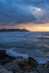 Fantastic view of a Israel sea sunset. Copy space