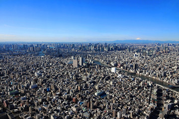 Obraz premium Panoramic view of central Tokyo and Mount Fuji
