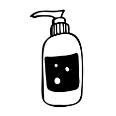 Skin care cosmetic hand drawn vector illustration. Cream, parfume, Serum drop and Face gel or lotion icons. 24 hour face care cream protection. Medical skin cosmetic.