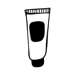 Skin care cosmetic hand drawn vector illustration. Cream, parfume, Serum drop and Face gel or lotion icons. 24 hour face care cream protection. Medical skin cosmetic.