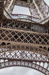 Paris, France. Construction Eiffel Tower, view from below.