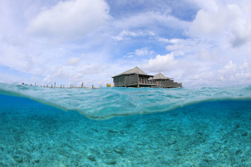 Split image of water villas