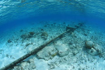 Sewer wastewater pipes underwater